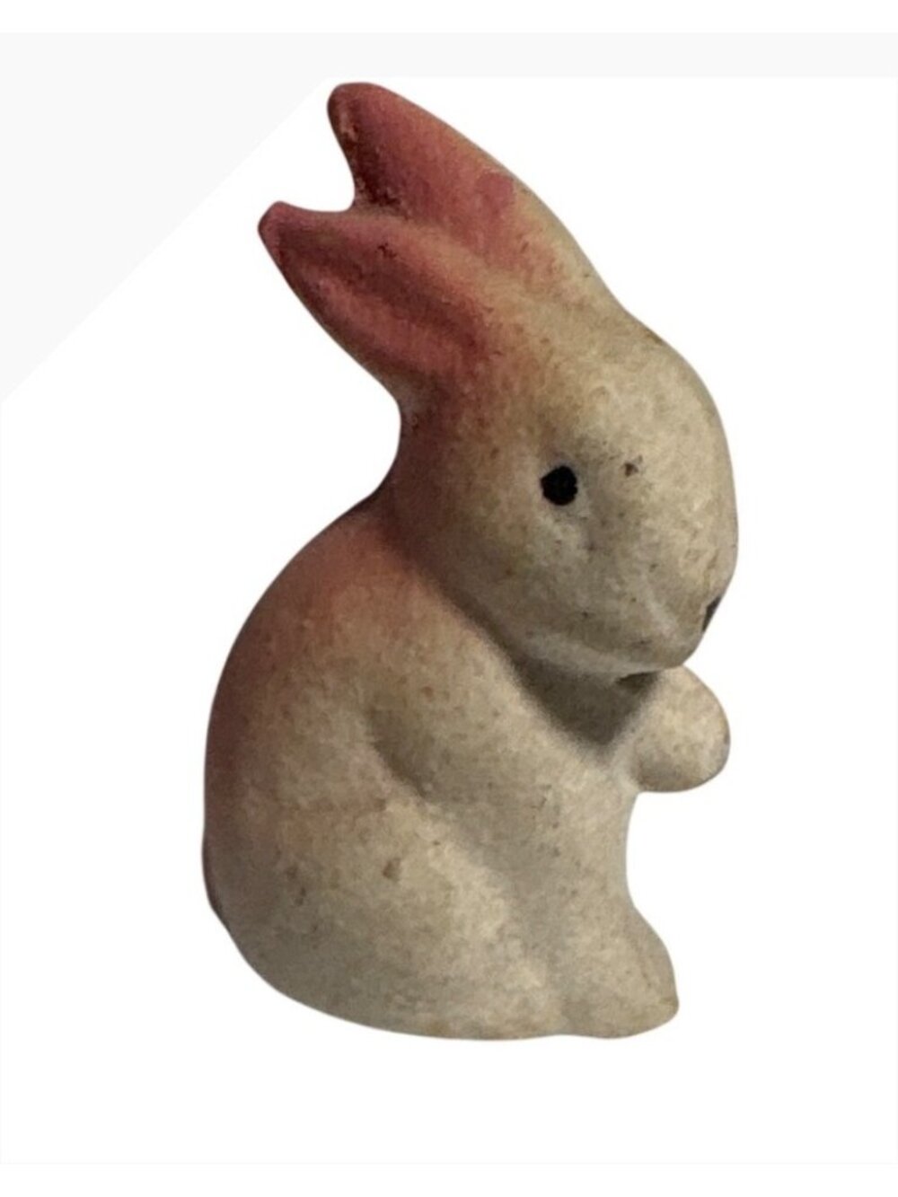 Miniature Ceramic Bunny Figurine Rabbit Beige & Pink 1.5" Easter Dollhouse